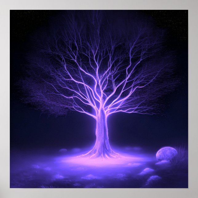 Poster Branches vides Arbre brillant - Violet (Devant)