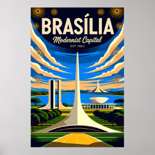 Poster Brasília Vintage Brésil Capitale Moderniste Rétro