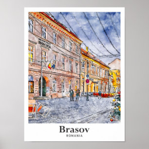 Poster Brasov Roumanie Voyage Aquarelle main tirée