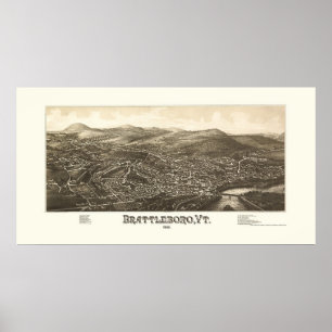 Poster Brattleboro, VT Carte panoramique - 1886