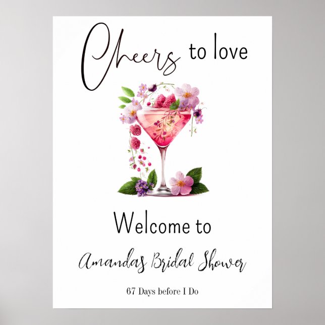 Poster Bravo pour aimer Fête des mariées florale rose pâl (Devant)