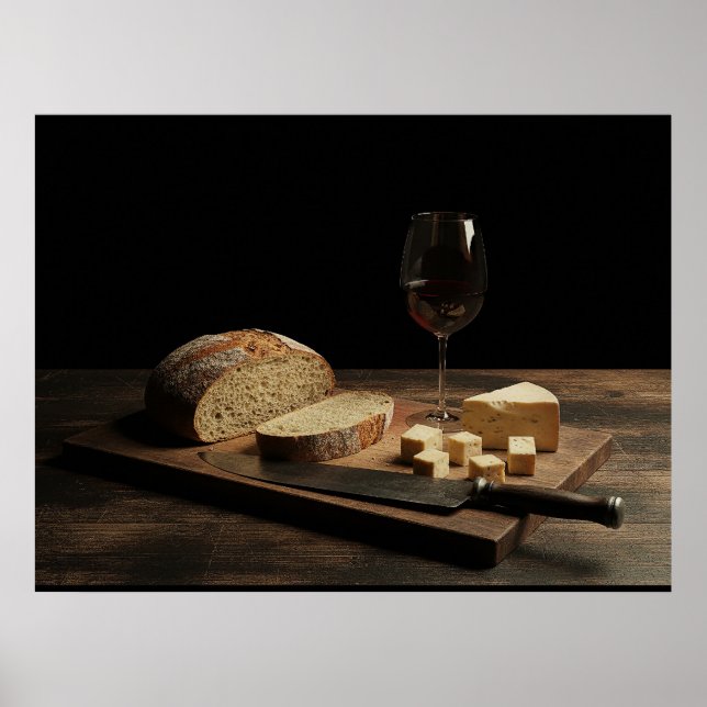 Poster Bread, Cheese, and Wine (Devant)