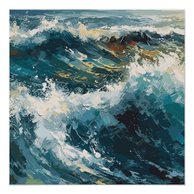 Poster Breaking Beach Waves thème Peinture (Devant)