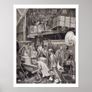 Poster Breaking Bulk on Board a Tea Ship in the London Do