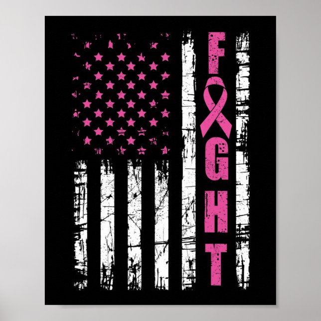 Poster Breast Cancer Awareness American Flag Fight Pink R (Devant)
