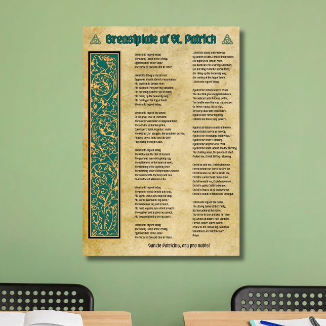 Poster Breastplate de la prière de Saint Patrick (Breastplate of St. Patrick prayer poster for use in home and classroom.)