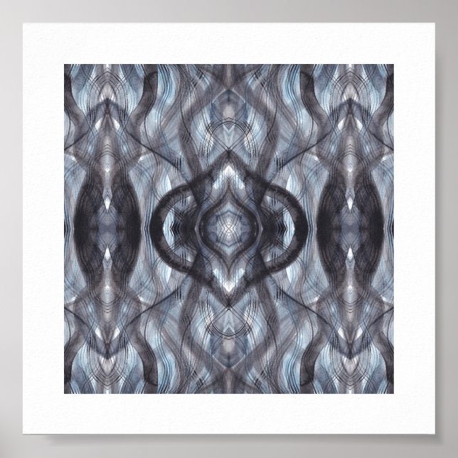 Poster Breathe Abstract Dark Blue Black Watercolor Art (Devant)