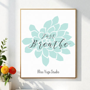 Poster Breathe Green White Yoga cite Zen Floral
