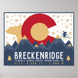 Poster Breckenridge Colorado Drapeau Montagne Ski Souveni