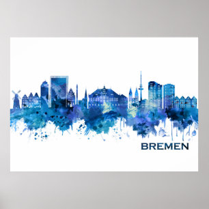 Poster Brême Allemagne Skyline Blue