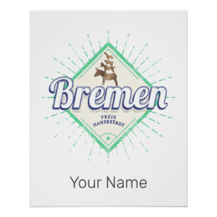 Poster Bremen City Allemagne Retro Town Musiciens Vintage
