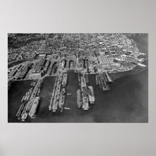 Poster Bremerton, vue aérienne de WA des docks de marine