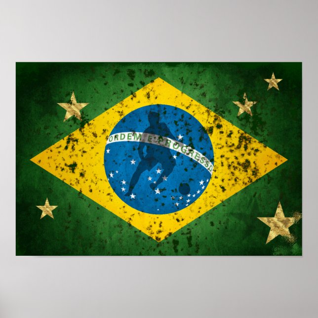 Poster Brésil Drapeau Grunge pour Brésiliens Soccer Sport (Devant)