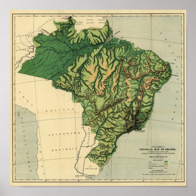 Poster BrésilCarte panoramique physiqueBrésil (Devant)