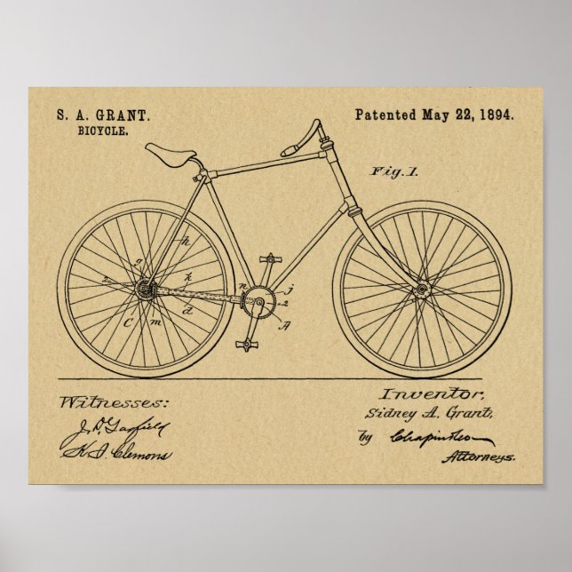 Poster Brevet 1894 Bicyclette de lecteur sans chaîne sans (Devant)