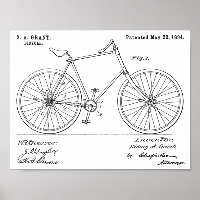 Poster Brevet 1894 Bicyclette de lecteur sans chaîne sans (Devant)
