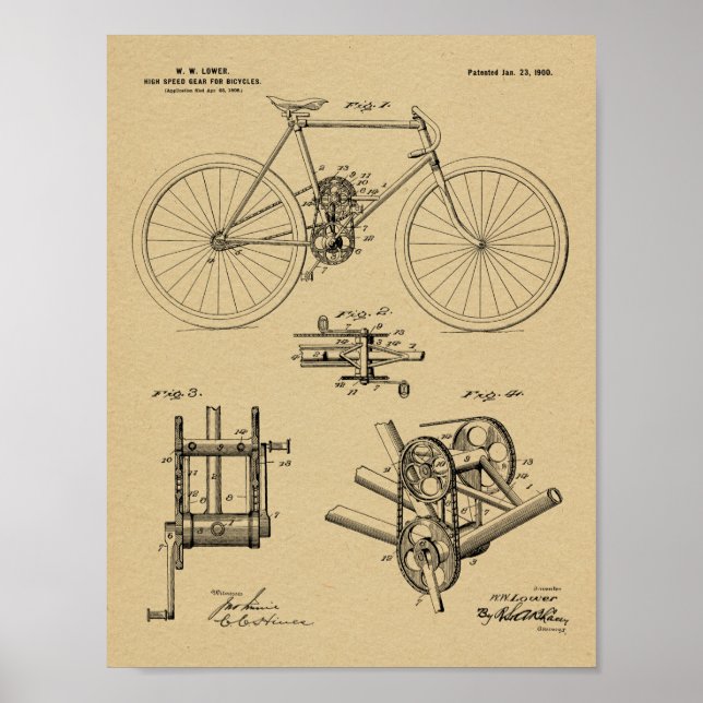 Poster Brevet 1900 de conception de vélos à grande vitess (Devant)