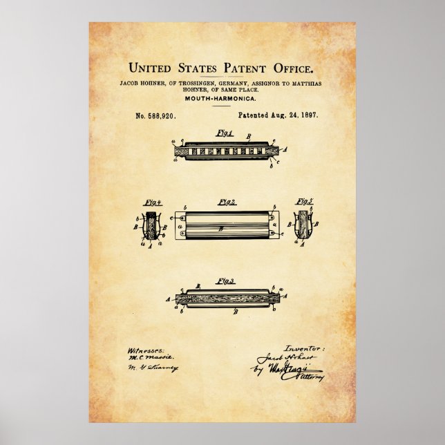 Poster Brevet américain - Harmonica (Devant)