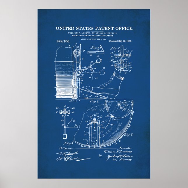 Poster Brevet américain - Pédale à tambour (Devant)