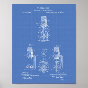 Poster Brevet automatique de l'arroseuse 1888 du feu -