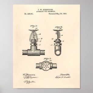 Poster Brevet automatique de l'arroseuse 1893 du feu -