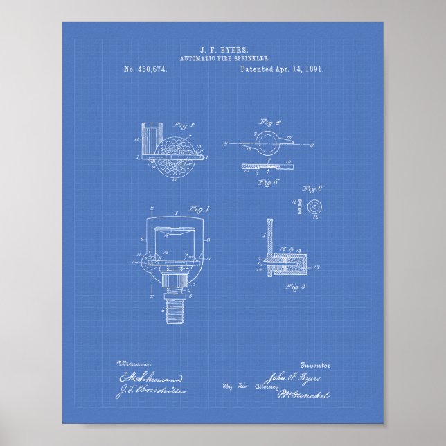 Poster Brevet Automatique Fire Sprinkler 1891 - Plan dire (Devant)