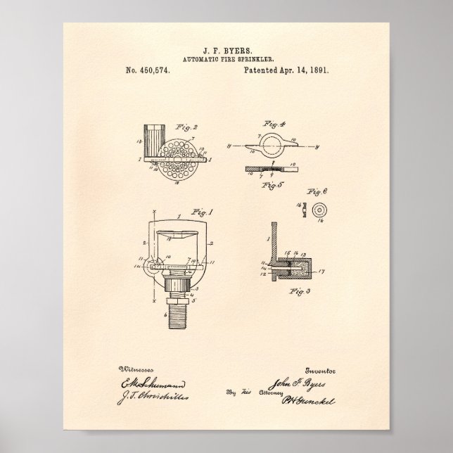 Poster Brevet Automatique Fire Sprinkler 1891 - Vieux Poi (Devant)