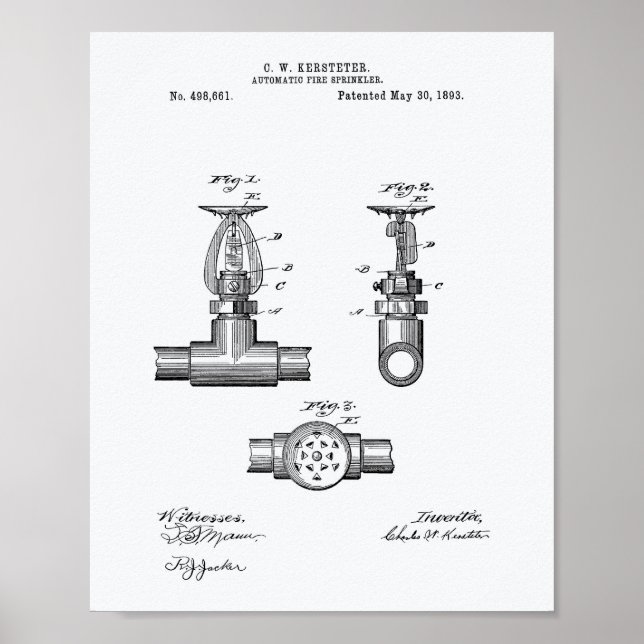 Poster Brevet Automatique Fire Sprinkler 1893 - Livre bla (Devant)