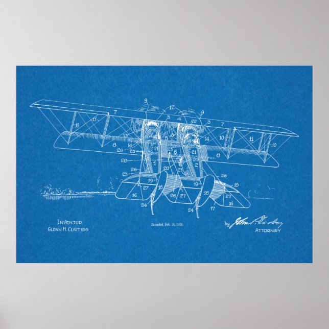 Poster Brevet d'Art Biplane 1919 Imprimer (Devant)