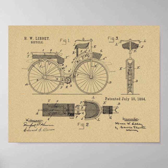 Poster Brevet d'art de 1894 pour bicyclettes militaires I (Devant)