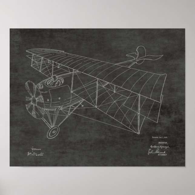 Poster Brevet d'avion Biplane 1918 Imprimer (Devant)