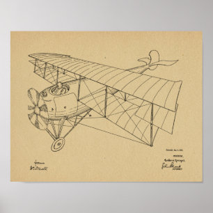 Poster Brevet d'avion Biplane 1918 Imprimer
