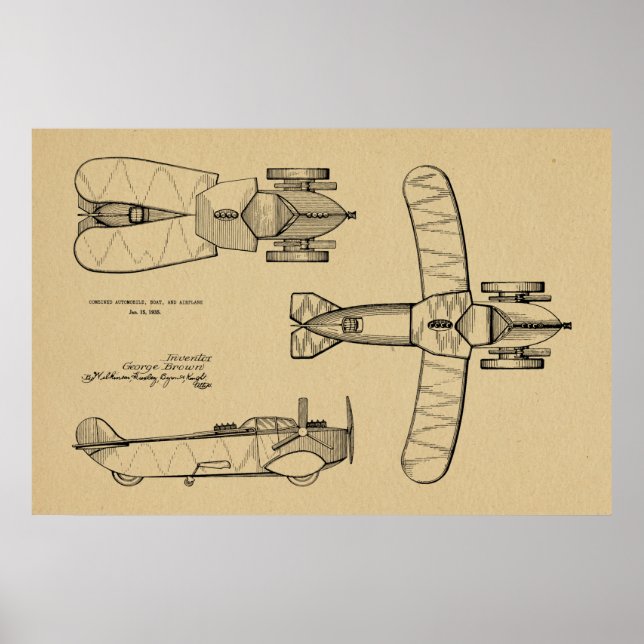 Poster Brevet d'avion de la voiture volante 1935 Imprimer (Devant)