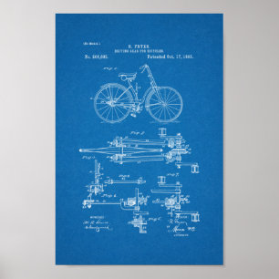 Poster Brevet de 1893 pour engrenages Vintages à bicyclet
