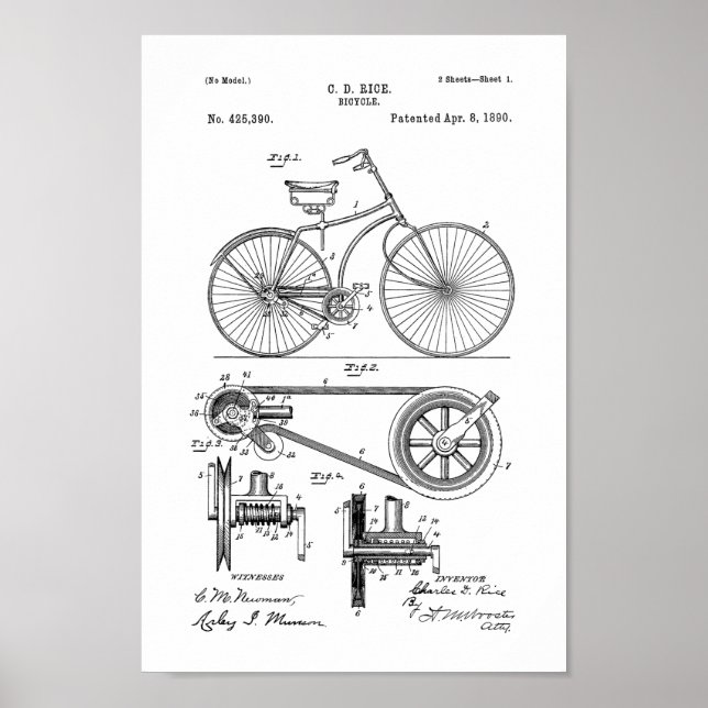 Poster Brevet de bicyclette Vintage 1890 (Devant)