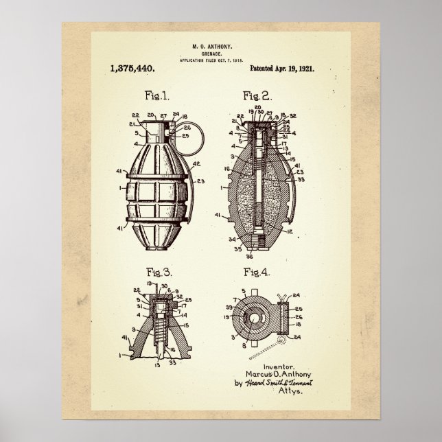 Poster Brevet de grenade vintage (Devant)