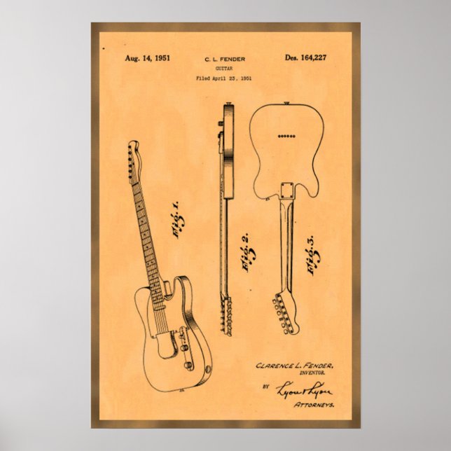 Poster Brevet de guitare électrique cool (Devant)