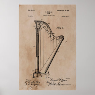 Poster Brevet de harpe vintage