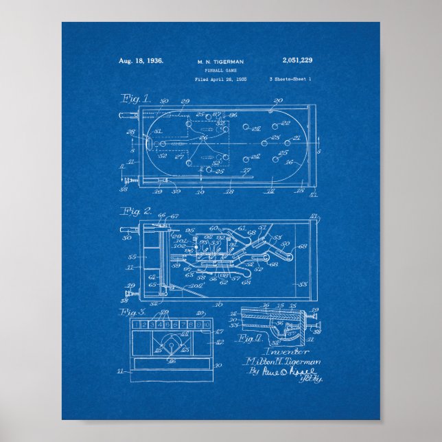 Poster Brevet de jeu Pinball - Plan directeur (Devant)