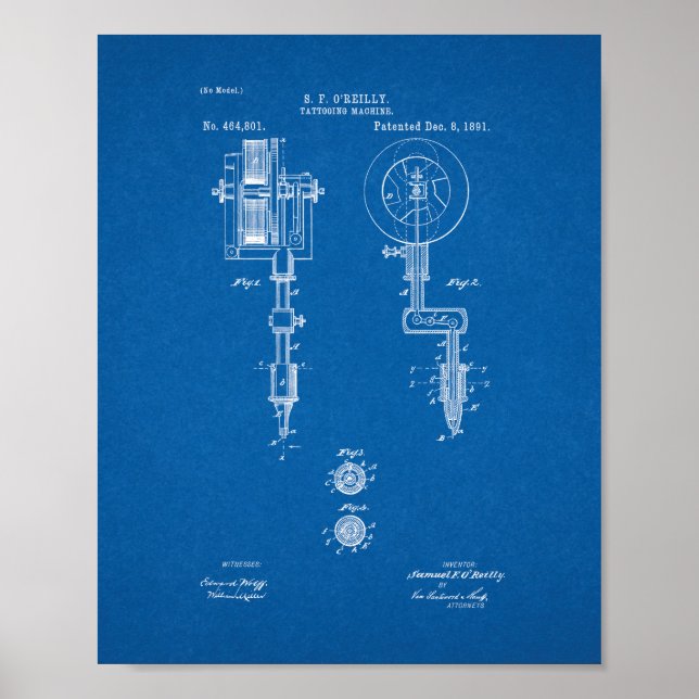Poster Brevet de machine à tatouage - Plan directeur (Devant)