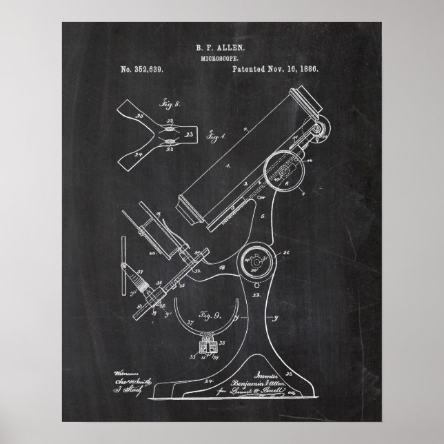 Poster Brevet de microscope de 1886 (Devant)