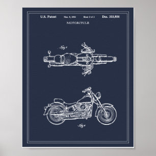 Poster Brevet de motocyclette Vintage voyage Blueprint Ar