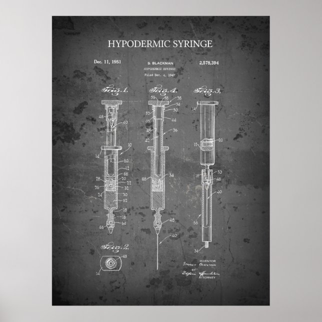 POSTER BREVET DE SYRINGE HYPODERMIQUE BLACKMAN 1951 (Devant)