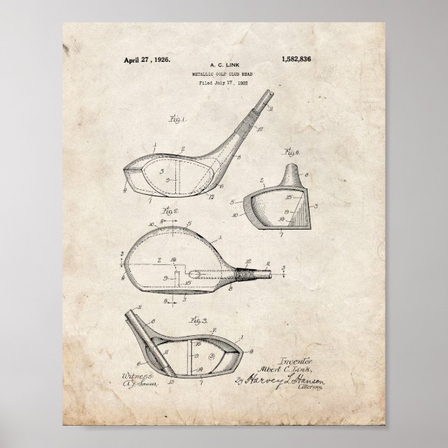 Poster Brevet de tête de club de golf métallique - Vieux  (Devant)