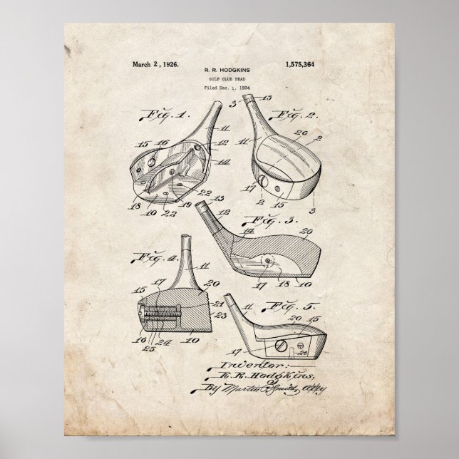 Poster Brevet de tête de club de golf - Vieux look (Devant)