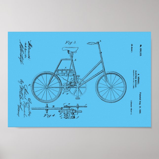 Poster Brevet de vélo électrique Vintage 1900 Imprimer (Devant)