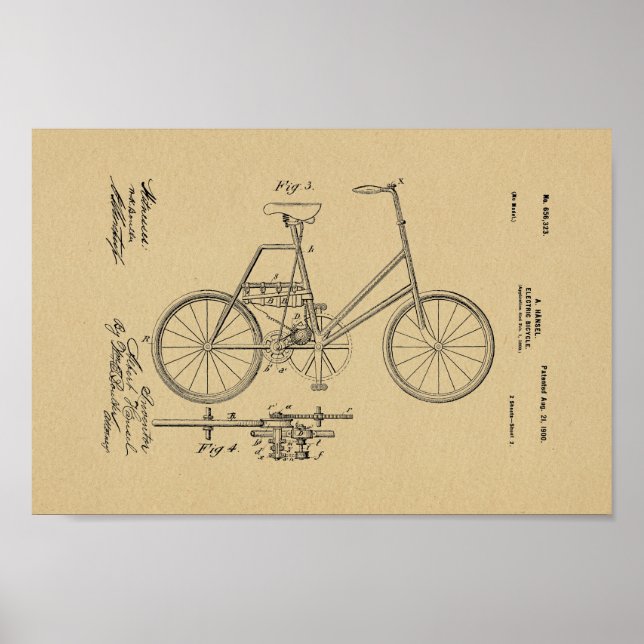 Poster Brevet de vélo électrique Vintage 1900 Imprimer (Devant)