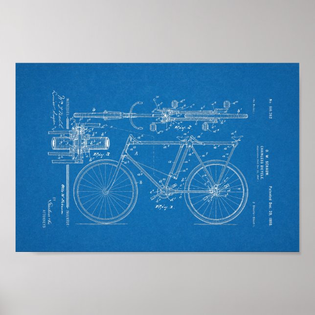 Poster Brevet de vélo sans chaîne Vintage 1898 Imprimer (Devant)