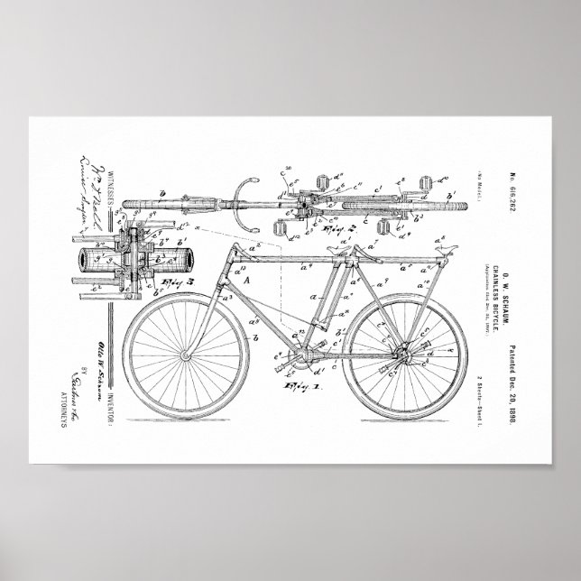 Poster Brevet de vélo sans chaîne Vintage 1898 Imprimer (Devant)