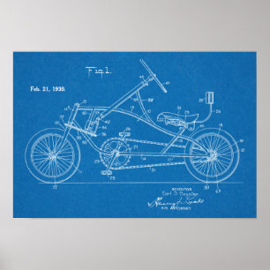 Poster Brevet de vélos Vintage 1939 Plan directeur Imprim